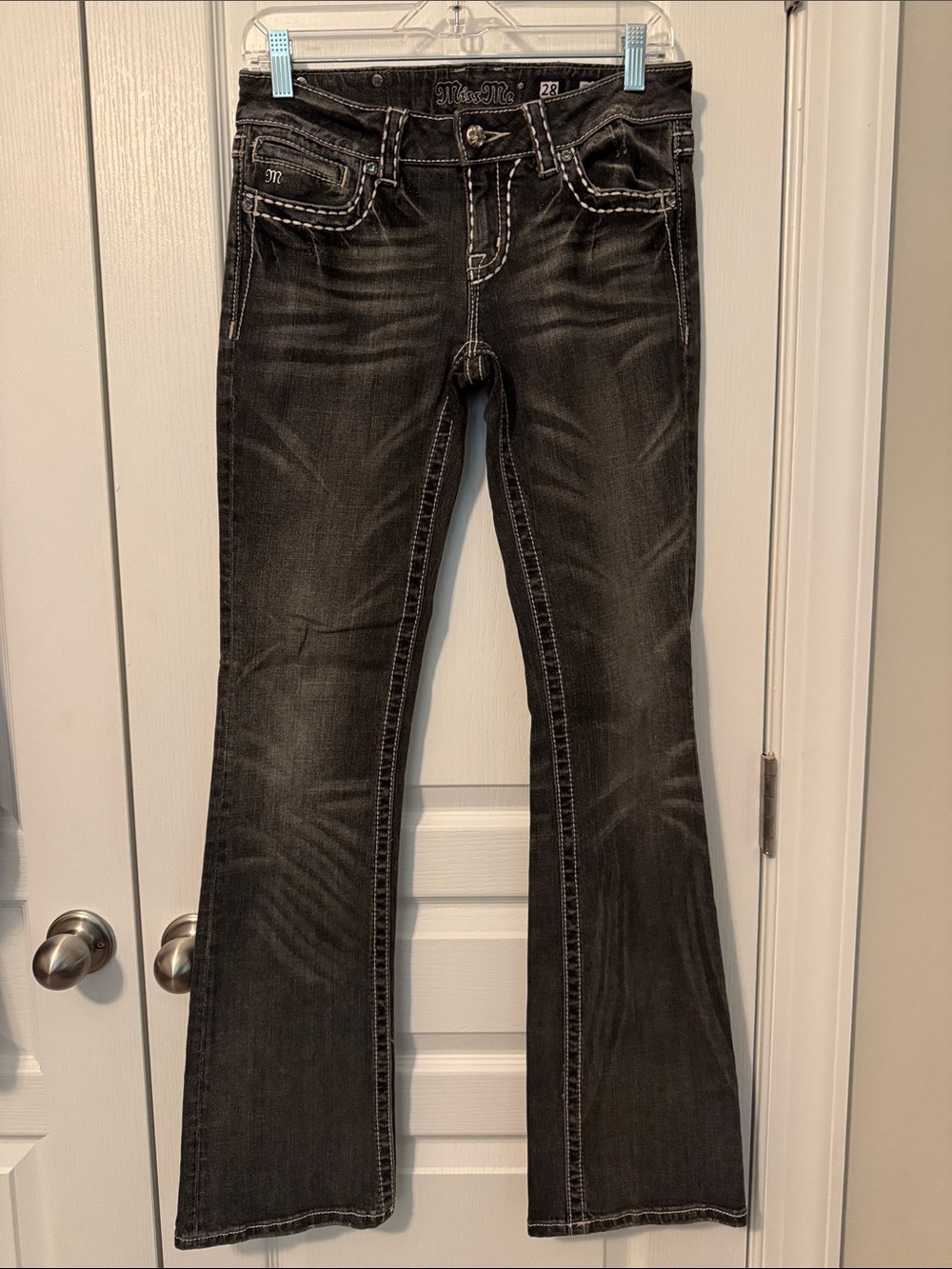 Miss Me Womens 28 Black Washed Boot Jeans with Contrast Stitching
